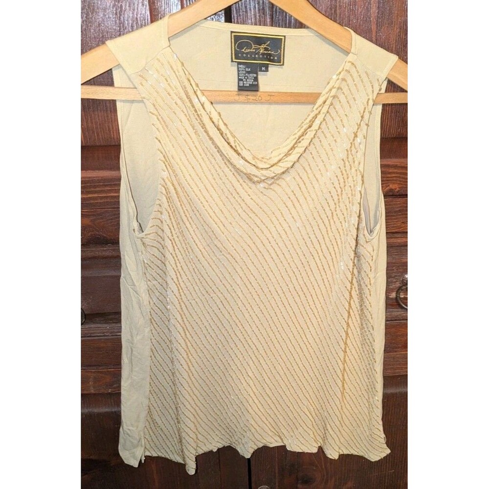 Diane Gilman Women's Gold Silk Tank Size Medium Beaded